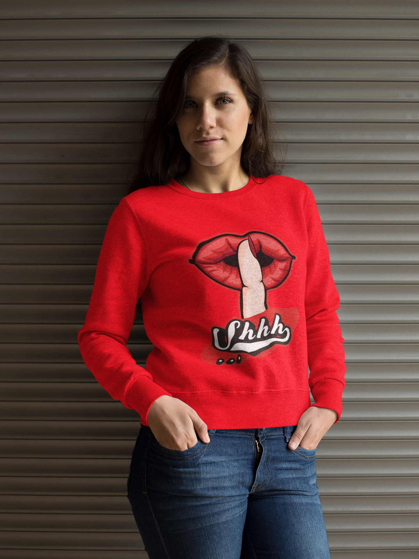 "shush" gesture sweatshirt