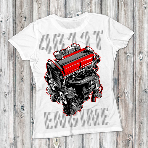 4G63T Engine T-Shirt - JDM Turbo Performance Graphic Tee white gildan 5000