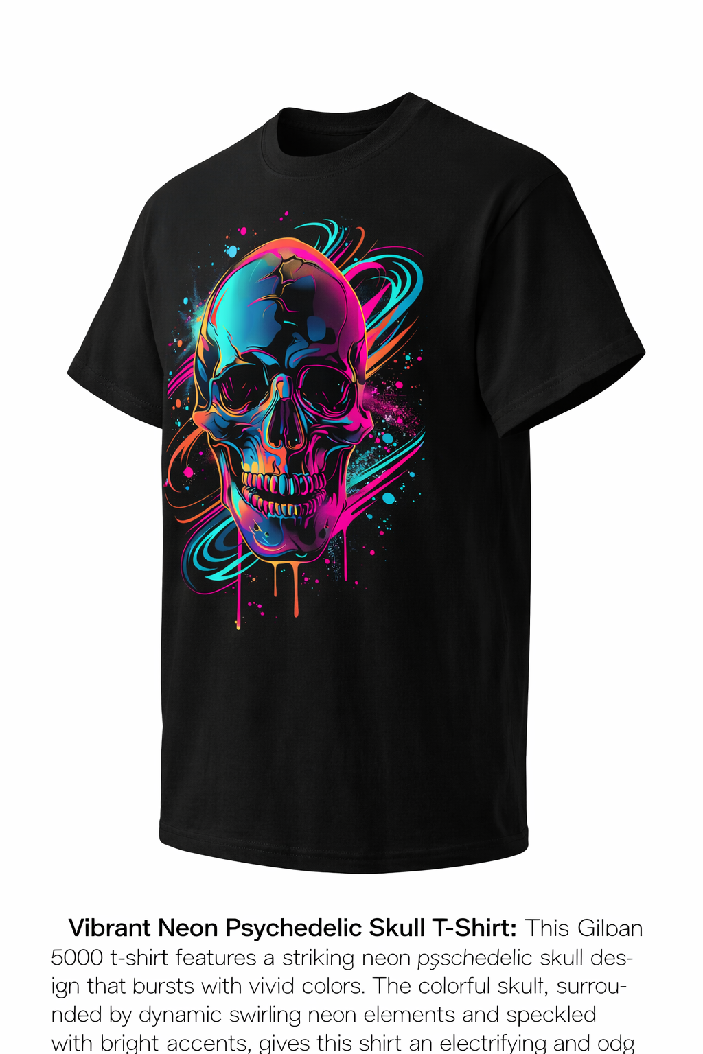 Neon Psychedelic Skull Graphic T-Shirt – Unisex Heavy Cotton Tee