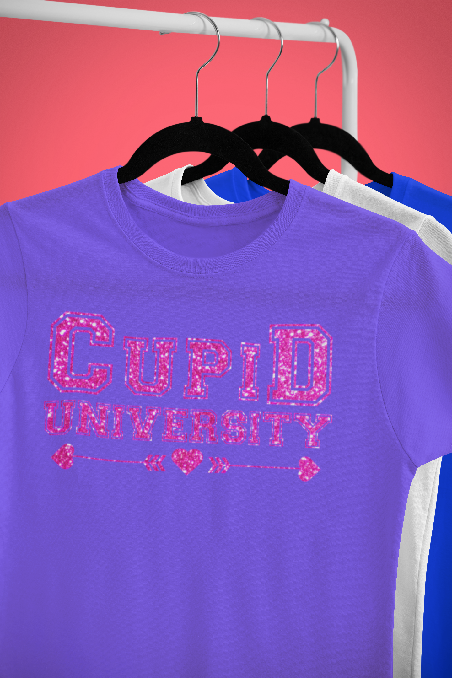 Cupid University purple gildan 5000 tee