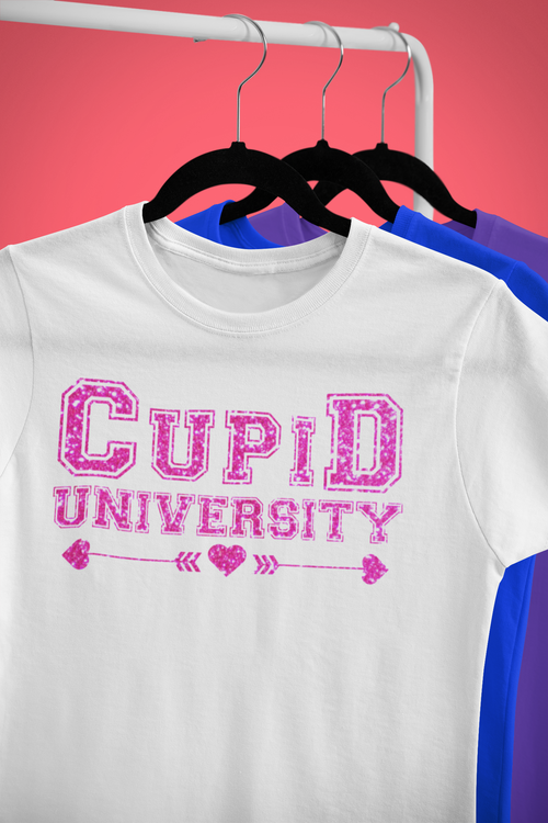 Cupid University white gildan 5000 tee
