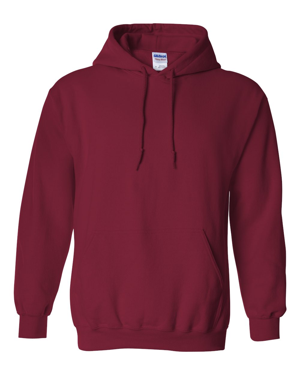 Maroon hoodie with a visible Gildan label on a white background
