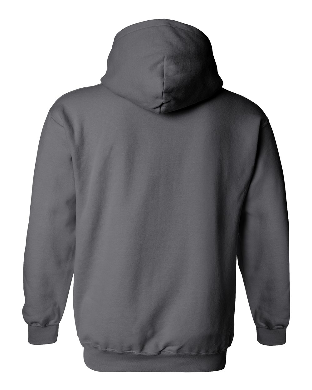 Gray hoodie shown from the back on a white background