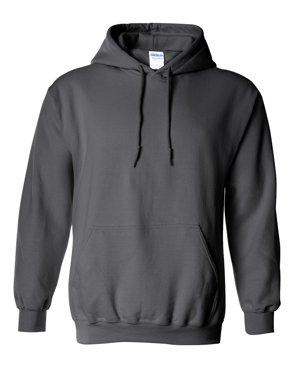 Gray hoodie with a visible Gildan label on a white background