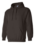 Brown hoodie with a visible Gildan label on a white background