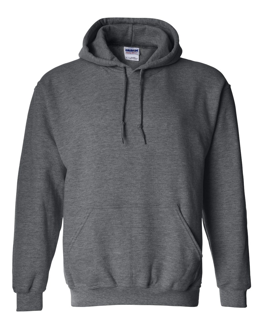 Gray hoodie with a visible Gildan label on a white background