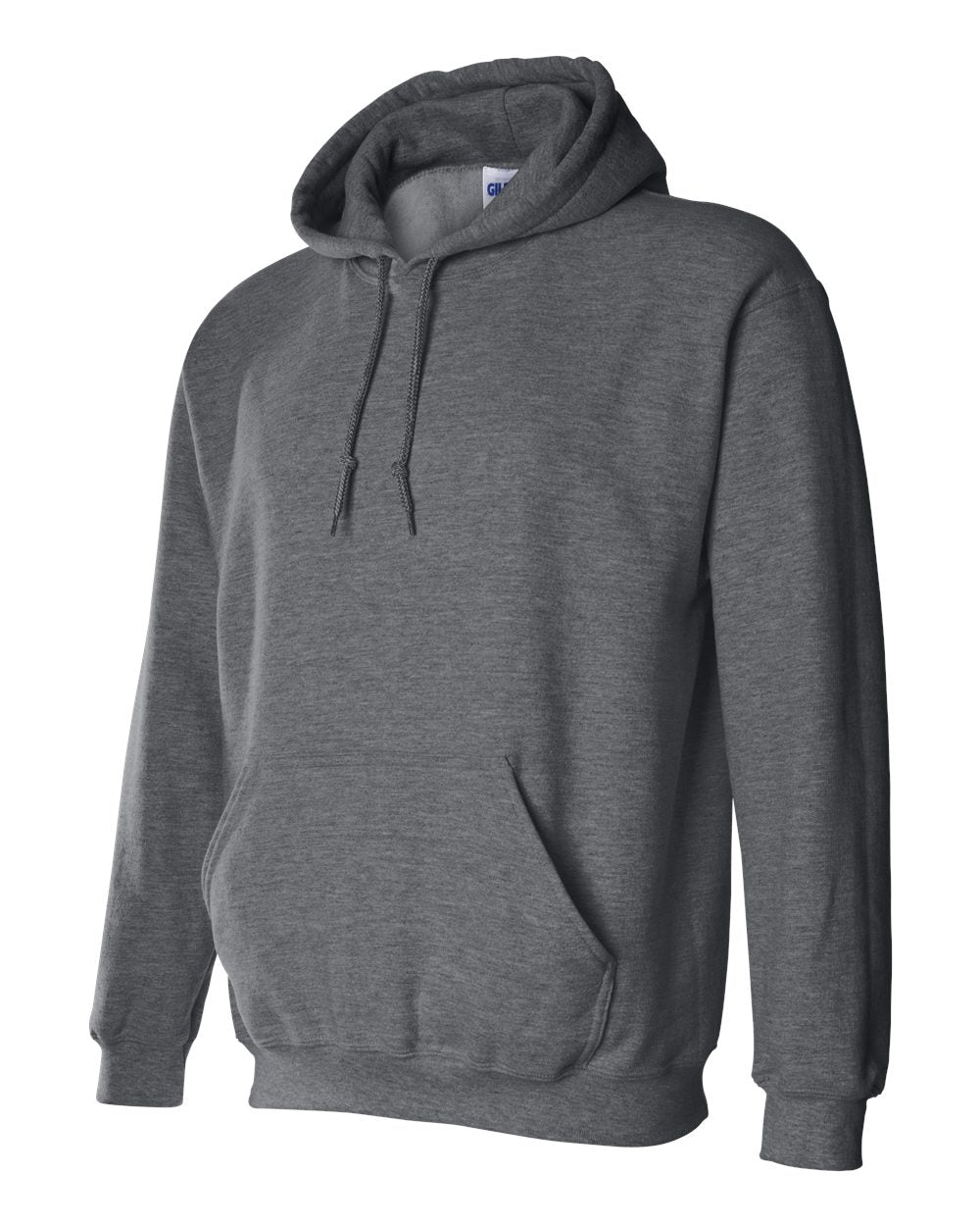 Gray hoodie with a brand logo on a white background