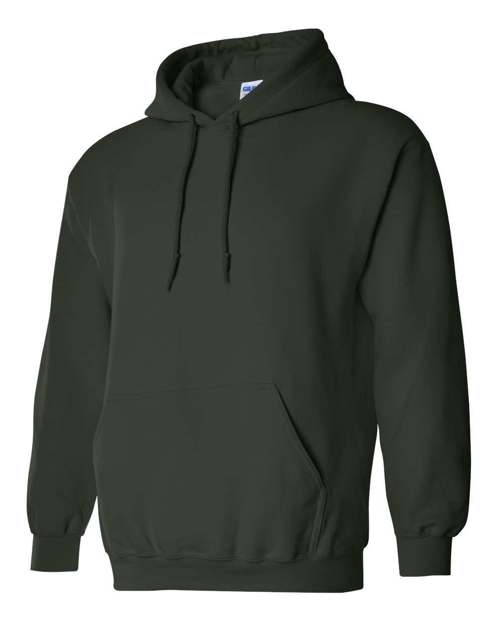 Black hoodie with a visible brand label on a white background
