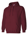 Maroon hoodie with a visible Gildan label on a white background