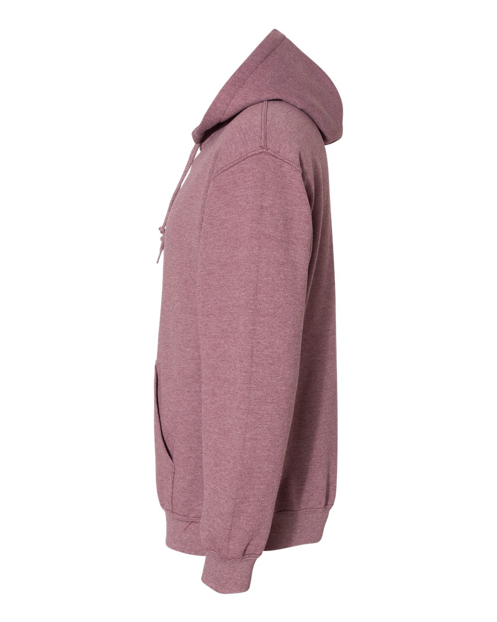 Side view of a maroon hoodie on a white background