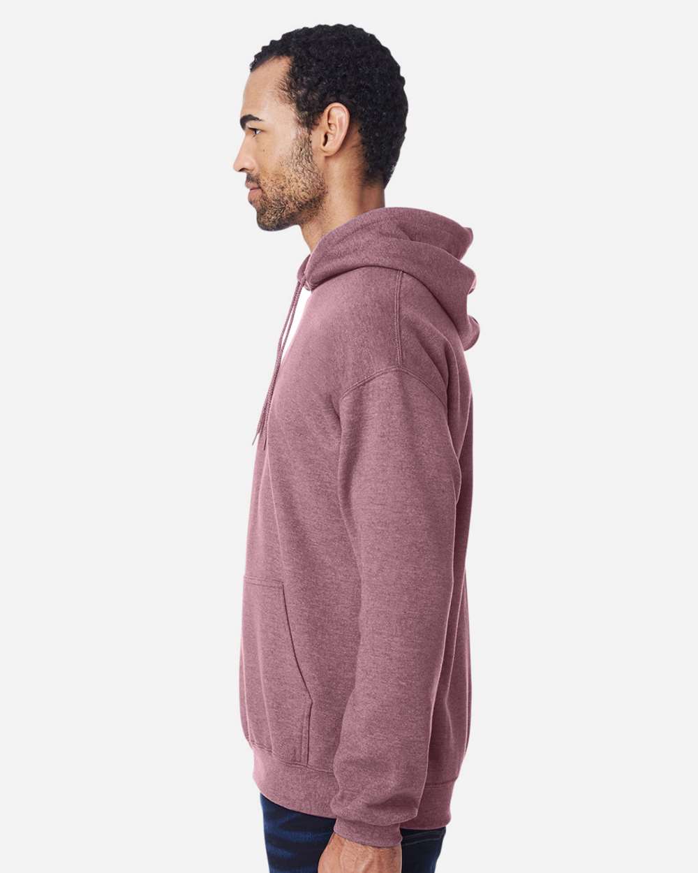 Man wearing a pink hoodie on a white background