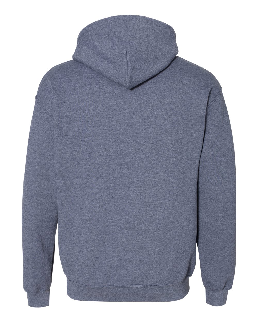 Blue hoodie shown from the back on a white background