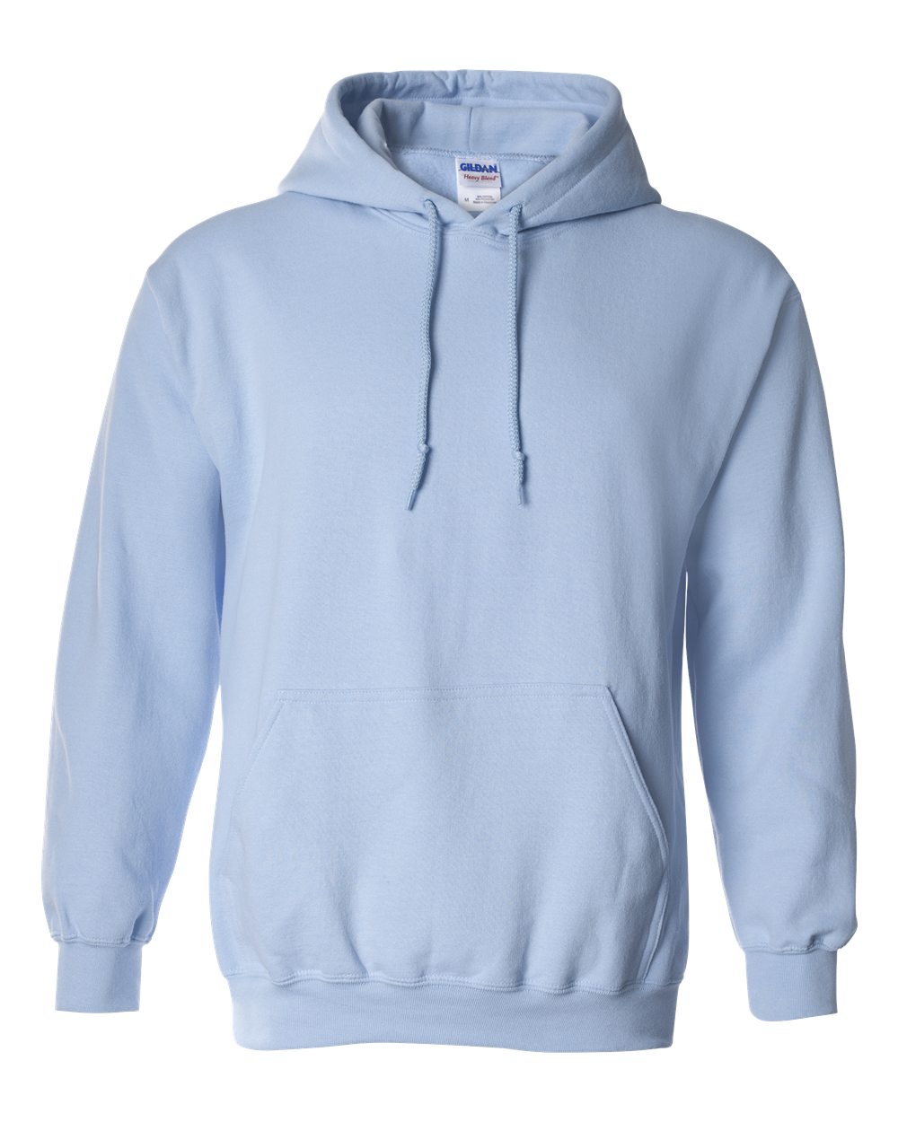 Light blue hoodie with Gildan label on a white background
