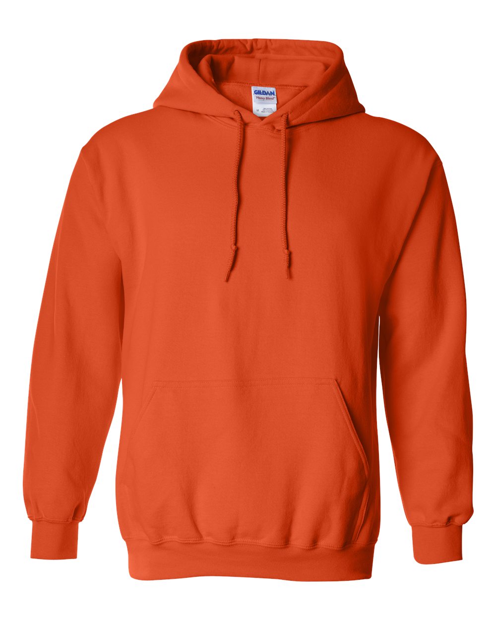 Orange hoodie with a Gildan label on a white background