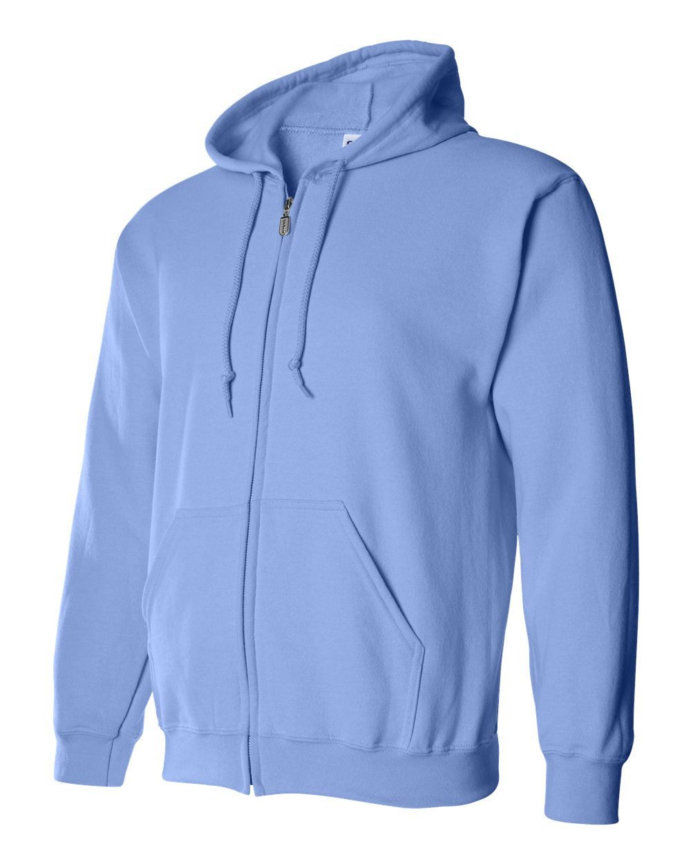 Carolina blue hoodie with a zipper on a white background