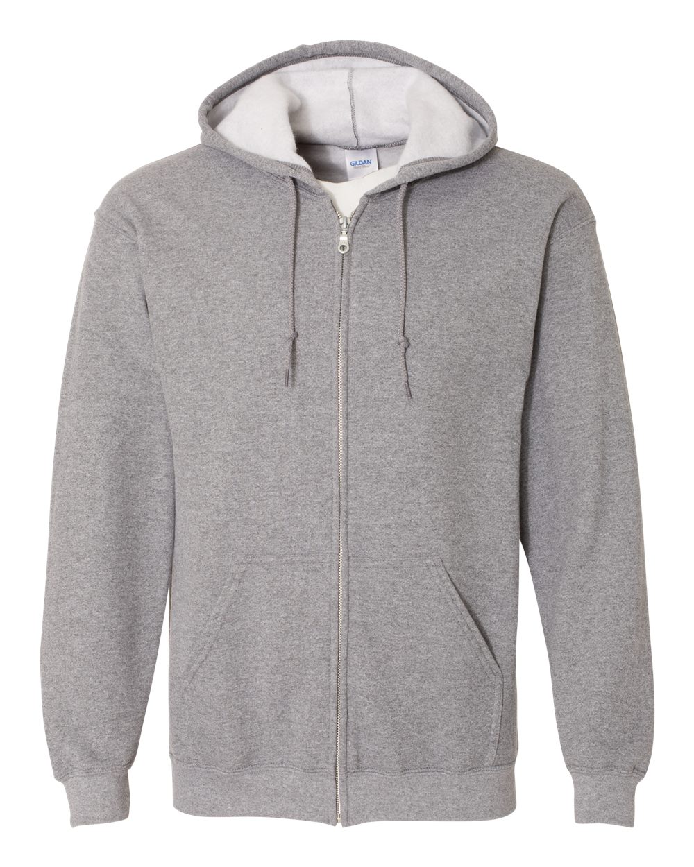 Graphite Heather hoodie with a white interior on a white background