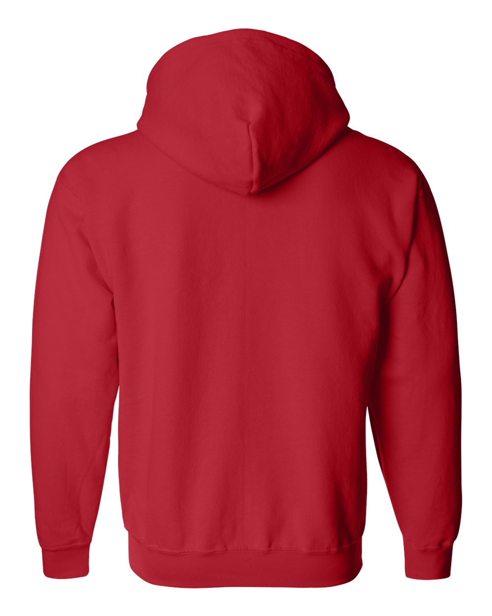 Red hoodie shown from the back on a white background