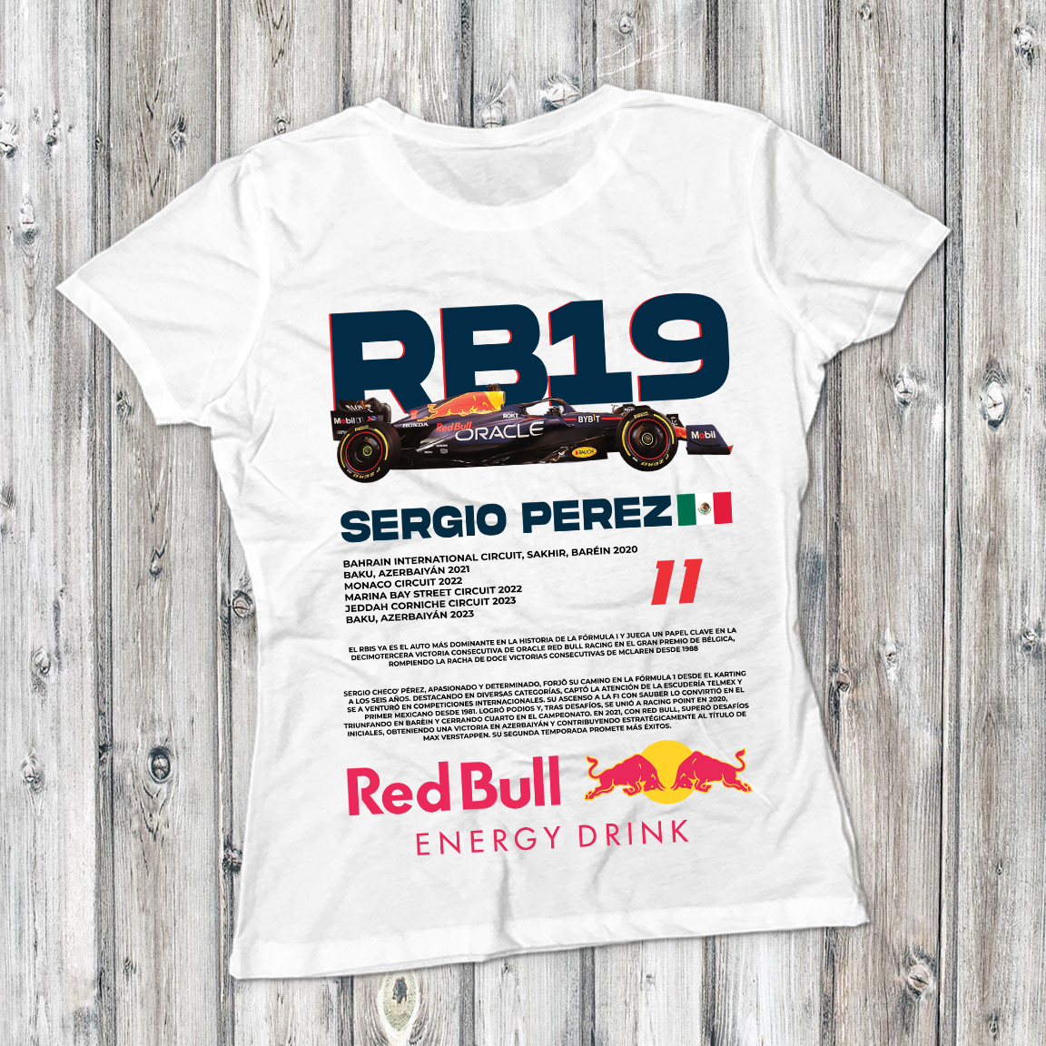 Sergio Perez Red Bull Racing RB19 T-Shirt white gildan 5000