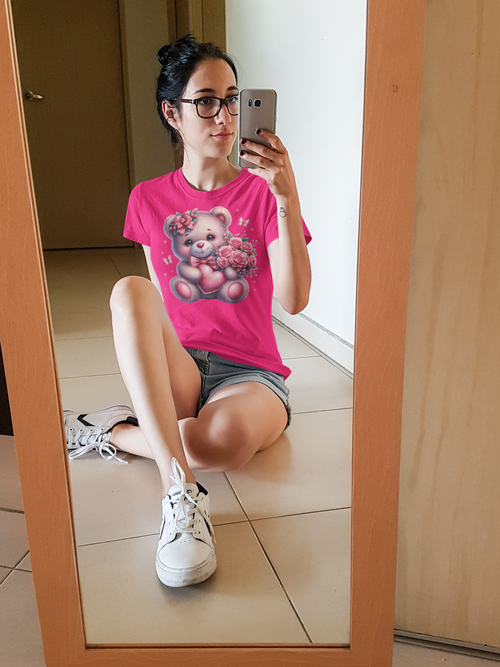 Teddy Bear with Flowers pink gildan 5000 t-shirt