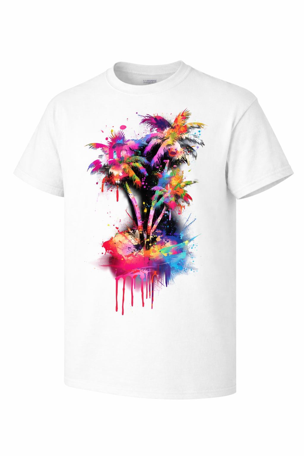 Vibrant Neon Palm Trees T-Shirt – Colorful Tropical Graphic Tee
