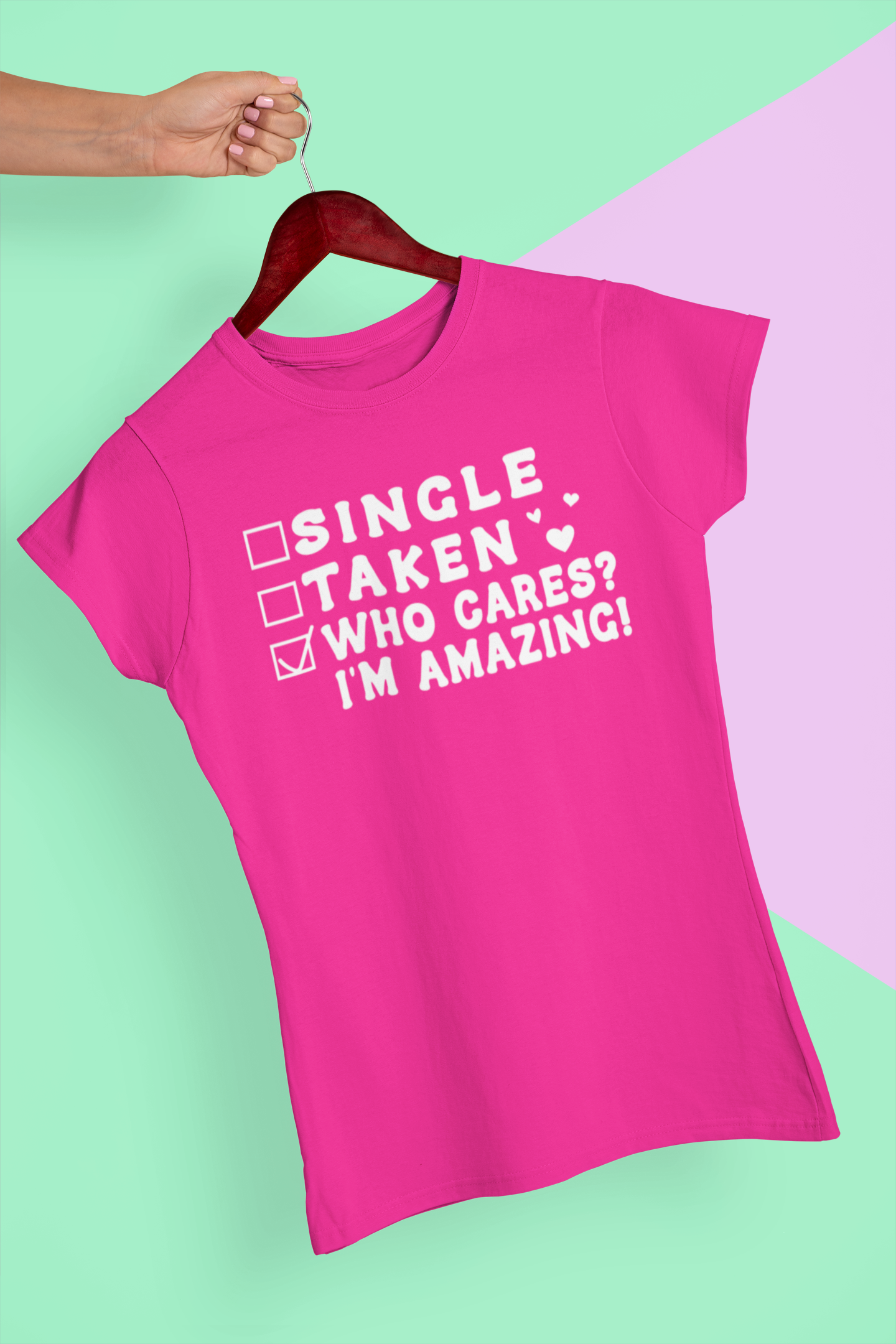 Who Cares I'm Amazing T-Shirt - pink gildan5000