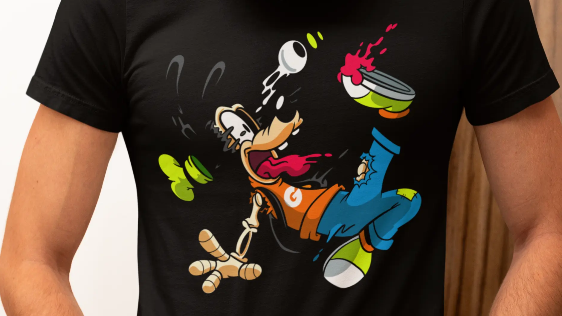 Humorous graphic of Goofy in a chaotic t-shirt Artwear Prints