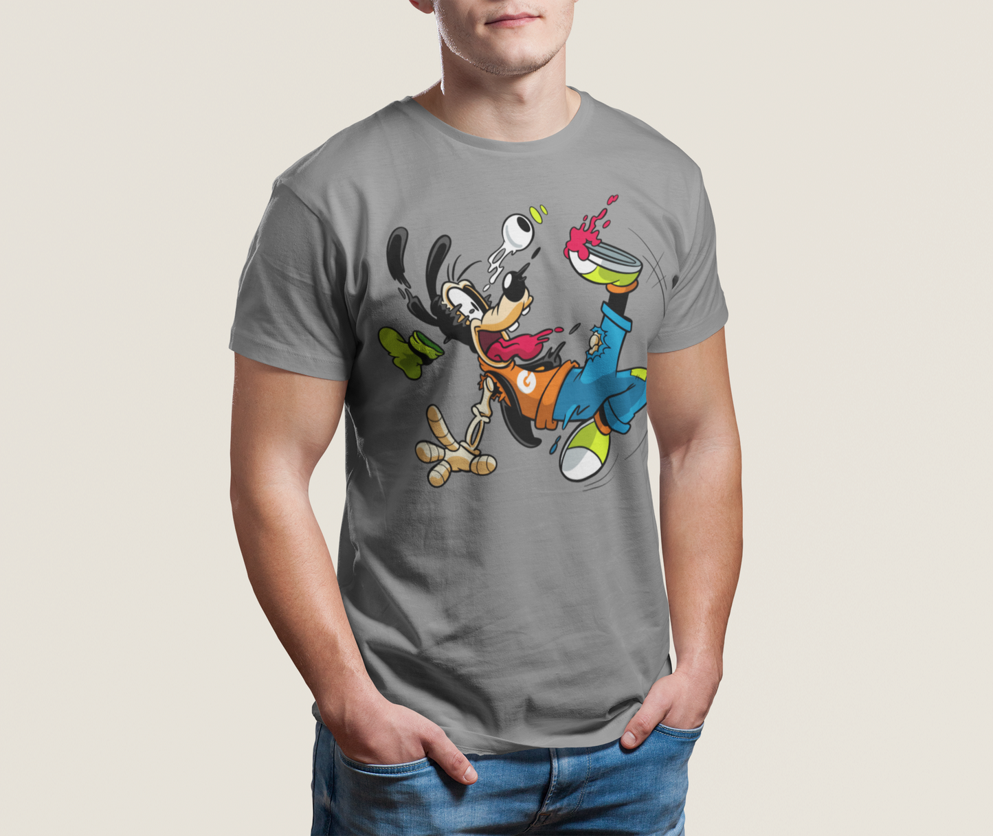 Humorous graphic of Goofy in a chaotic t-shirt