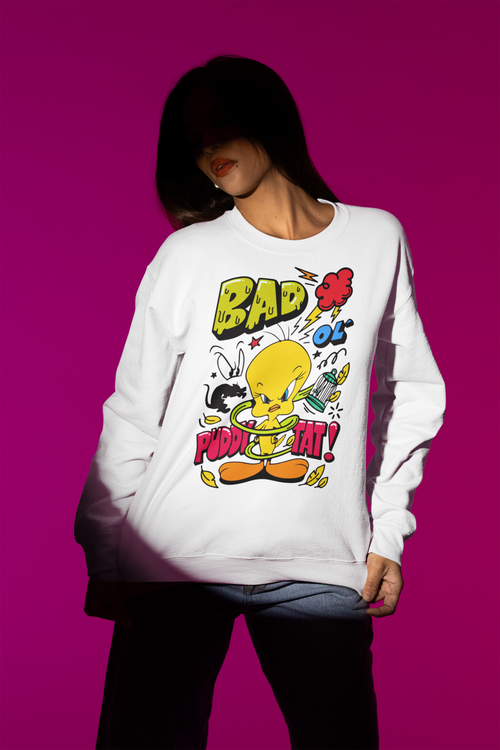 Bad Tweety Sweatshirt Gildan SF000 in white