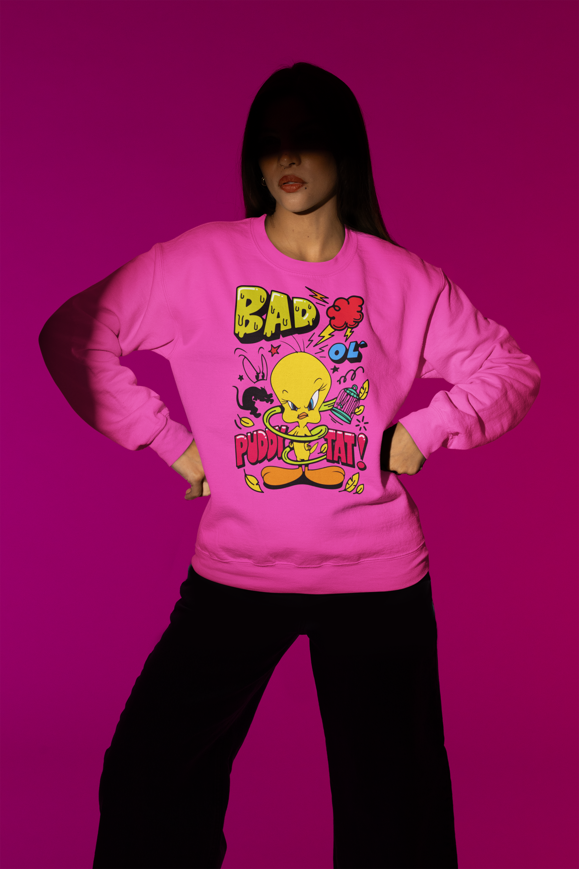 Bad Tweety Sweatshirt Gildan SF000 pink