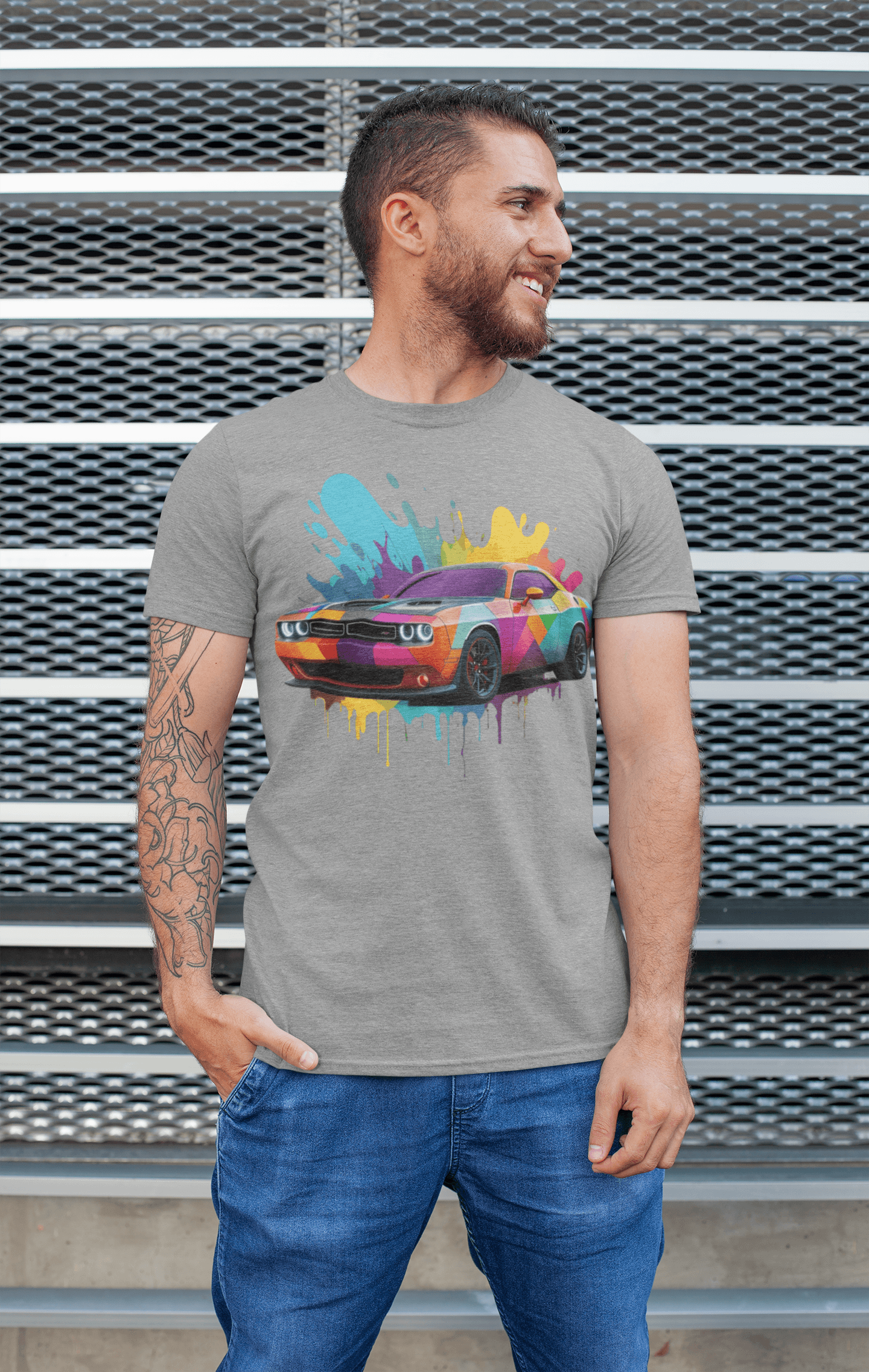 Dodge Challenger gray Graphic t-shirt - Artwear Prints LLC