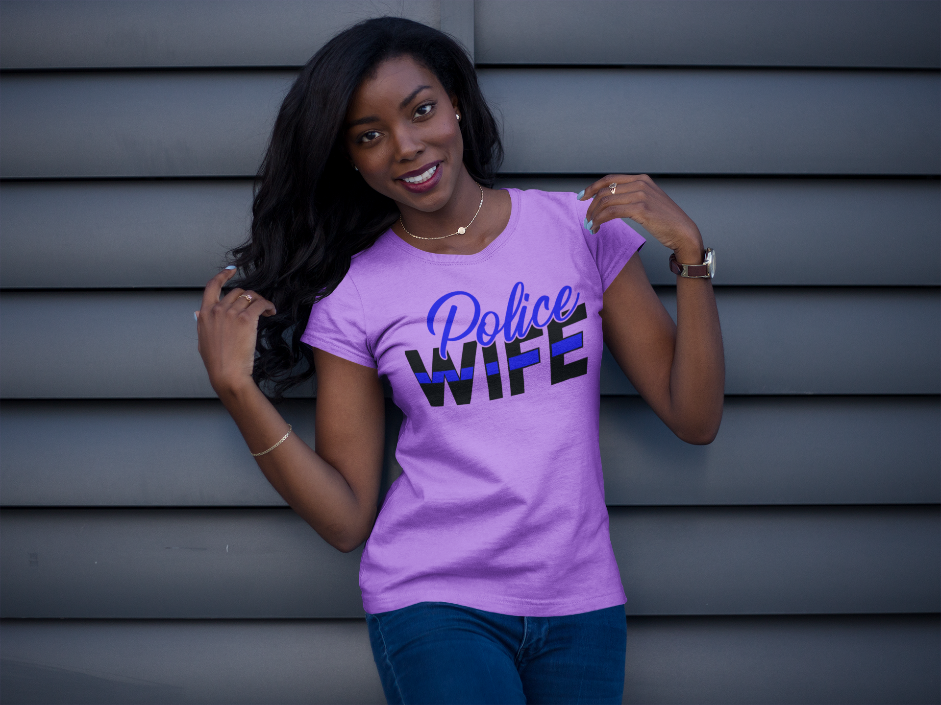 Police Wife T-Shirt gildan 5000 purple