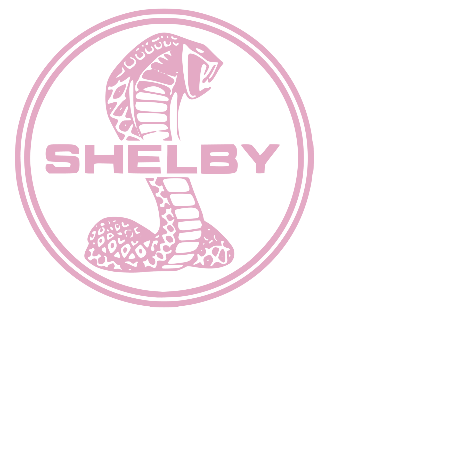 Pink 'SHELBY' logo with snake design on a white background