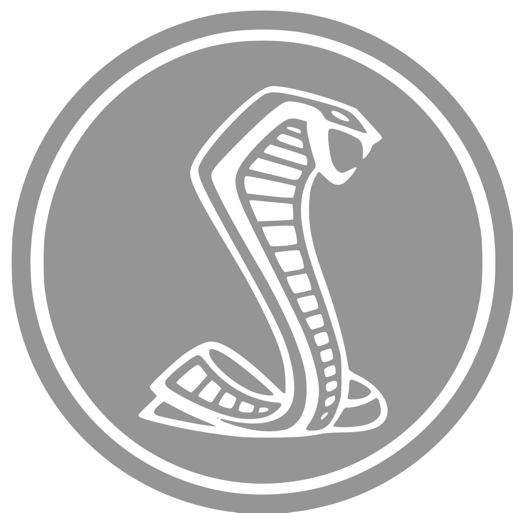 Cobra logo in white on a gray circle
