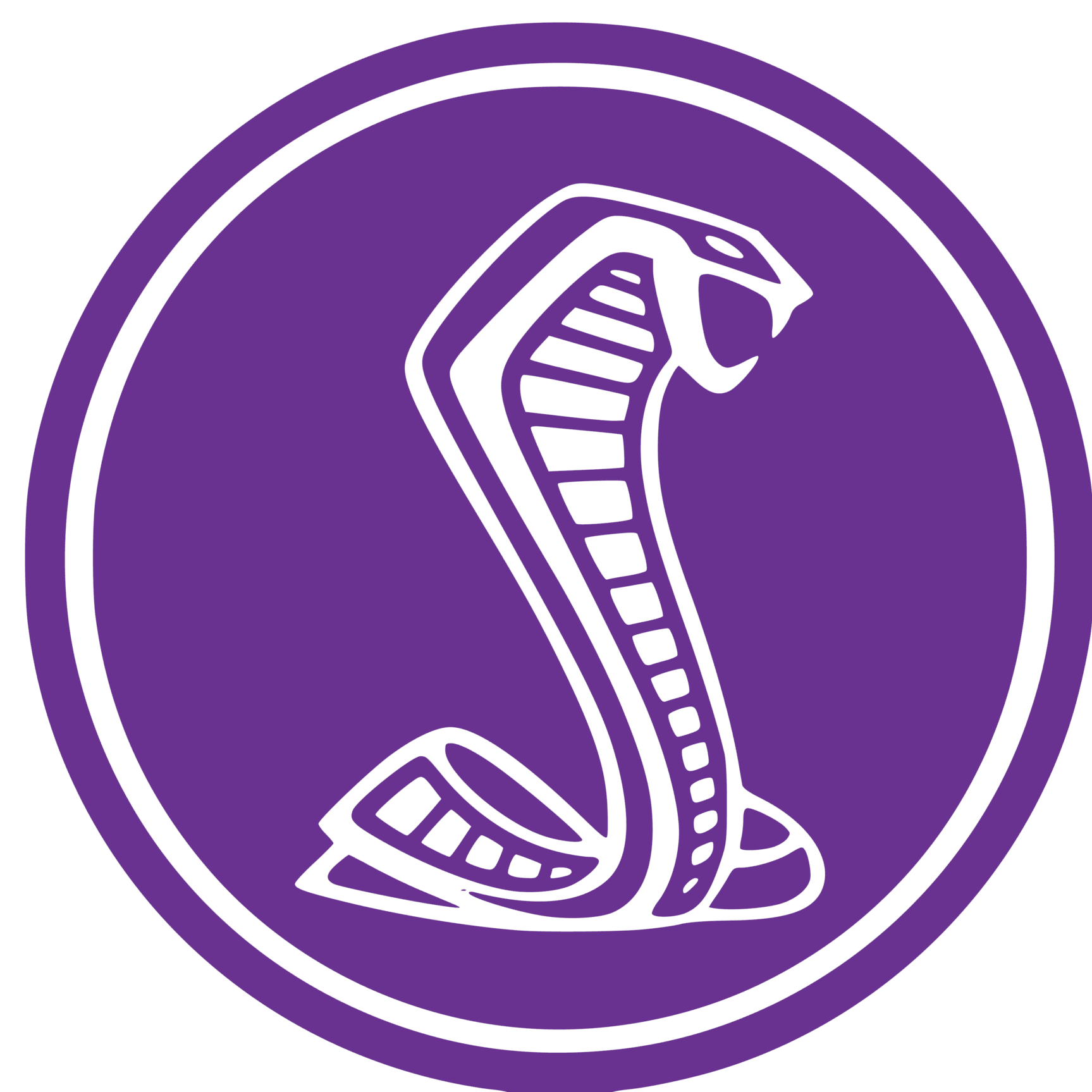 White snake logo on a purple circle background