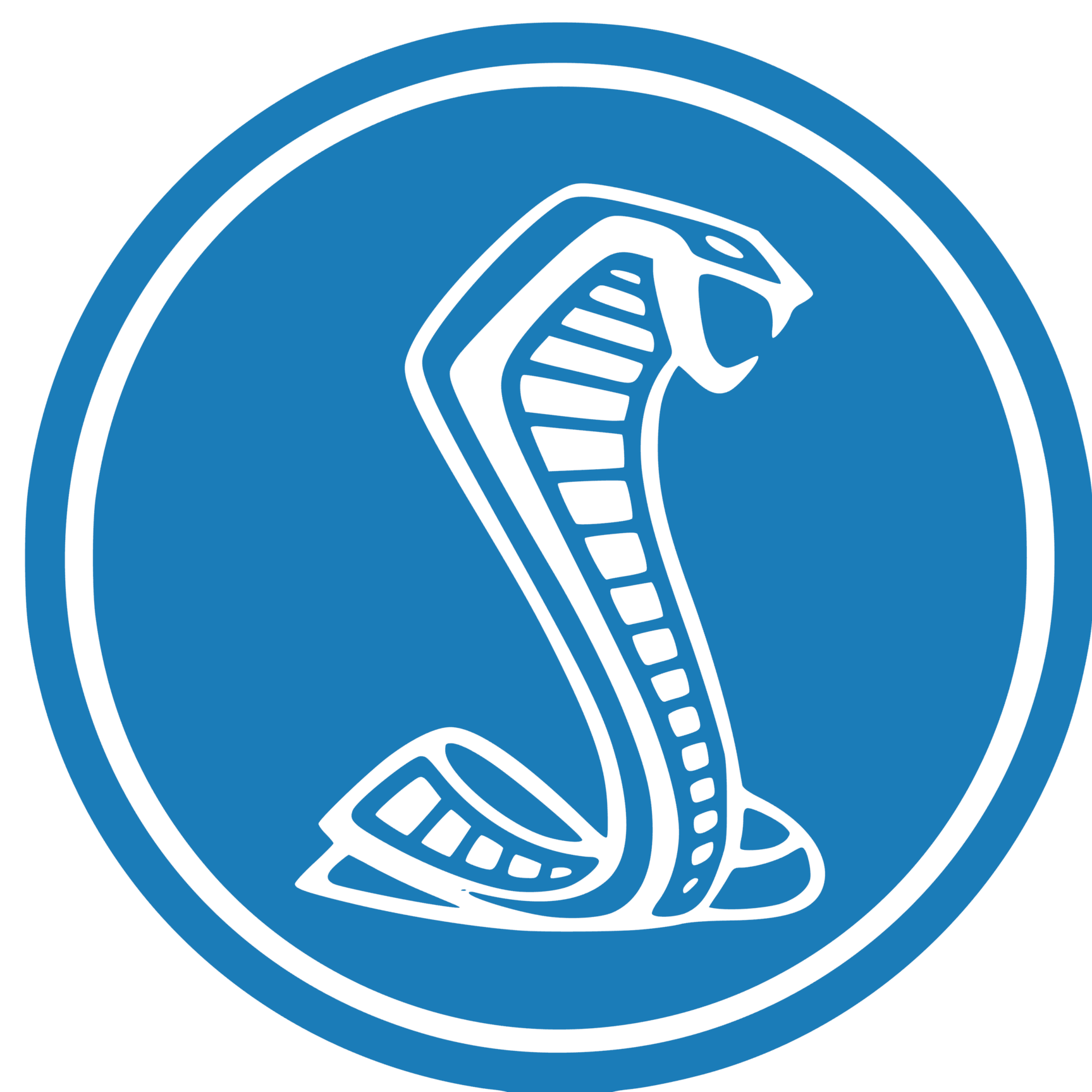 White snake logo on a blue background