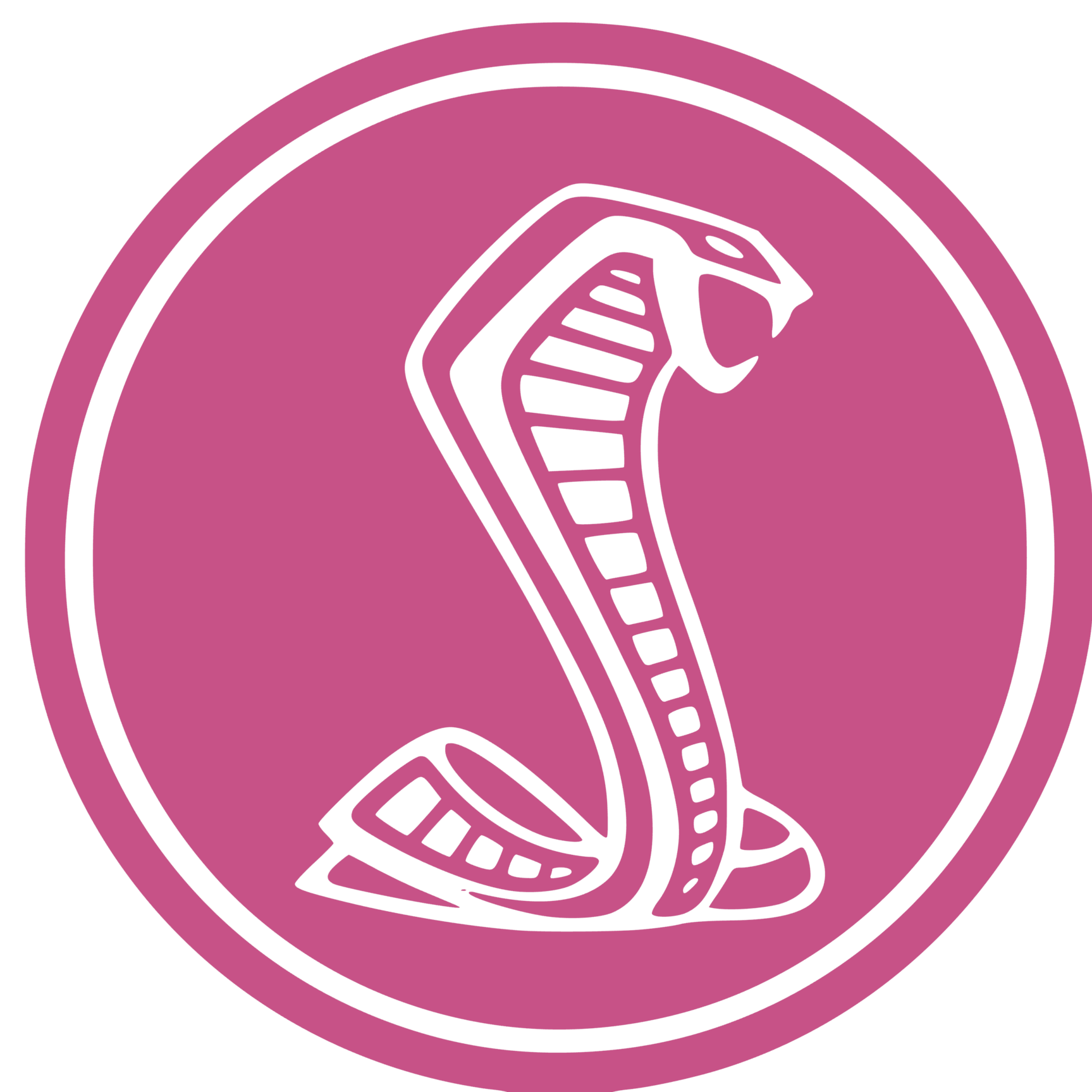White snake logo on a pink circle with a pink background