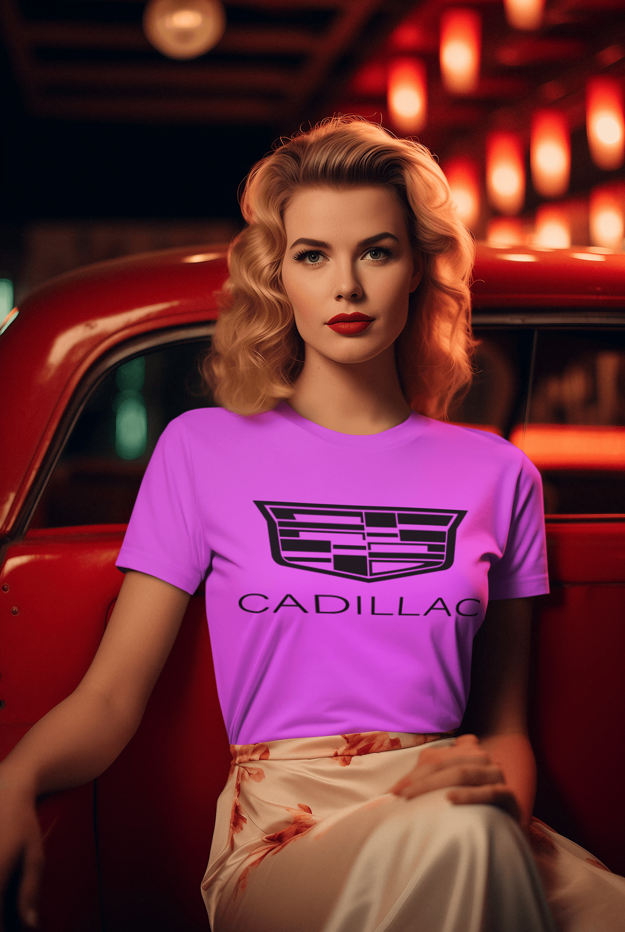 Cadillac symbol pink Short sleeve T-shirt - golden Artwear Prints LLC